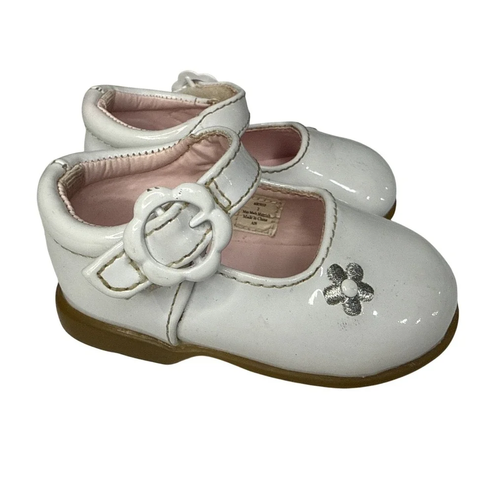 Mary Jane‎ Style White Dress Shoes With Flower Baby Girls Size 2